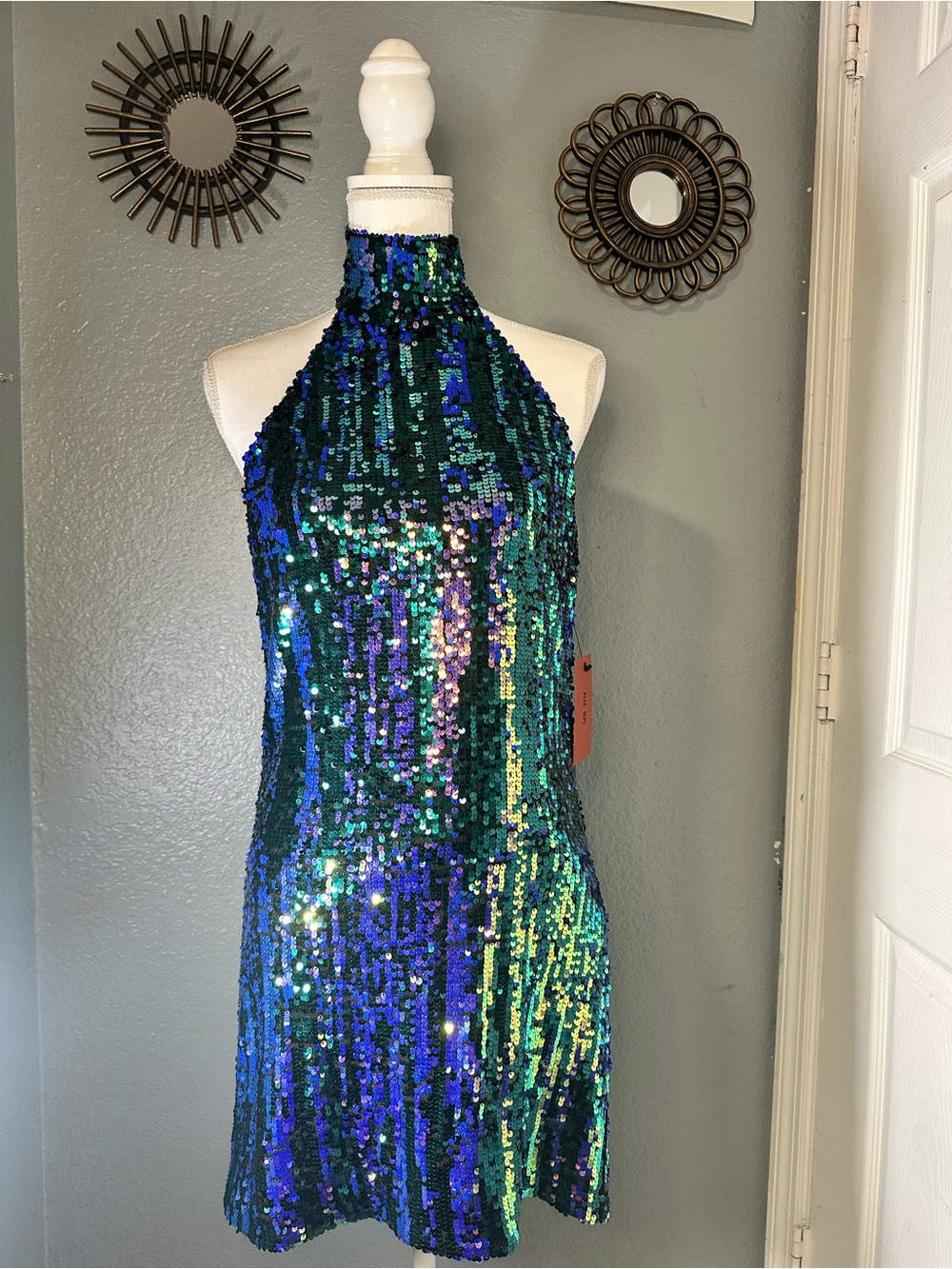 Alix NYC Iridescent Sequin Halter Mini Dress